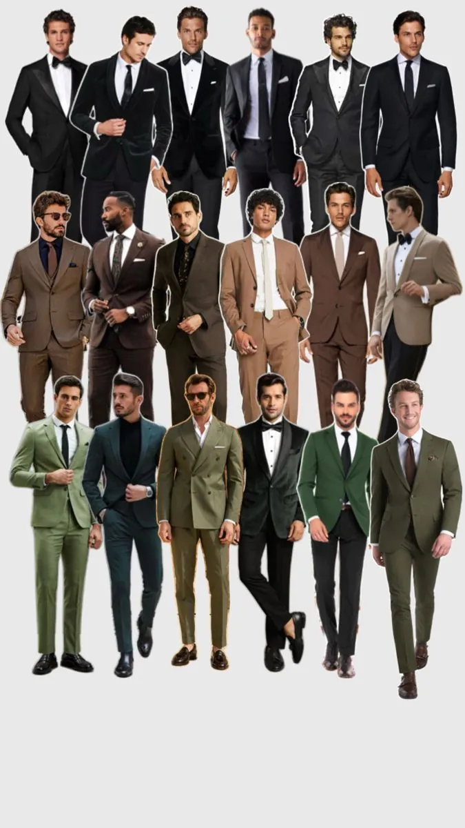 Ideas de trajes formales en negro, cafés y verdes